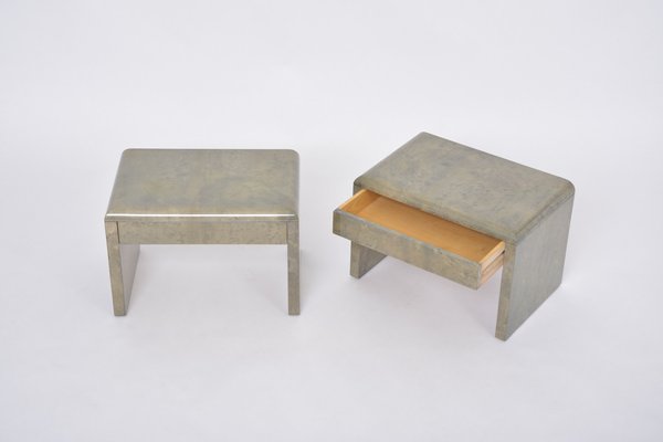 Mid-Century Modern Bedside Tables in Laquered Goat Skin by Aldo Tura, 1970s, Set of 2-FN-1716500