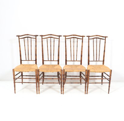 Mid-Century Modern Beech and Faux Bamboo High Back Dining Room Chairs, 1970s, Set of 4-MY-1451597