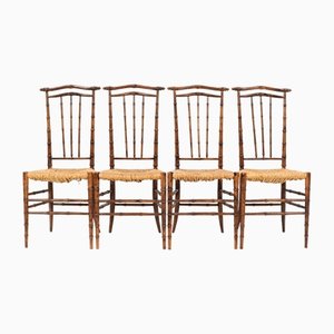 Mid-Century Modern Beech and Faux Bamboo High Back Dining Room Chairs, 1970s, Set of 4-MY-1451597