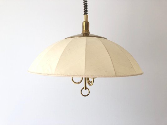 Mid-Century Modern Beige Fabric and Brass Adjustable Pendant Lamp from Schröder & Co, Germany, 1970s-RDS-1705465