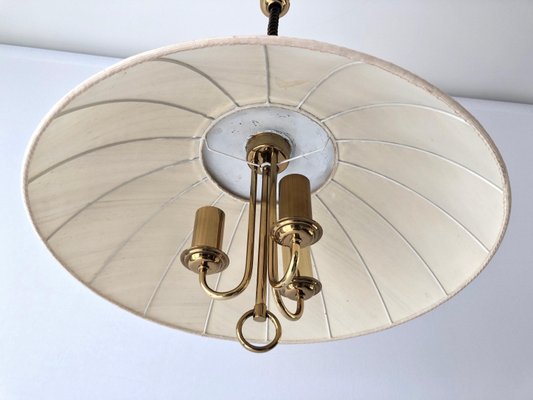 Mid-Century Modern Beige Fabric and Brass Adjustable Pendant Lamp from Schröder & Co, Germany, 1970s-RDS-1705465