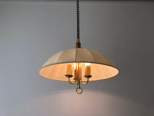 Mid-Century Modern Beige Fabric and Brass Adjustable Pendant Lamp from Schröder & Co, Germany, 1970s-RDS-1705465