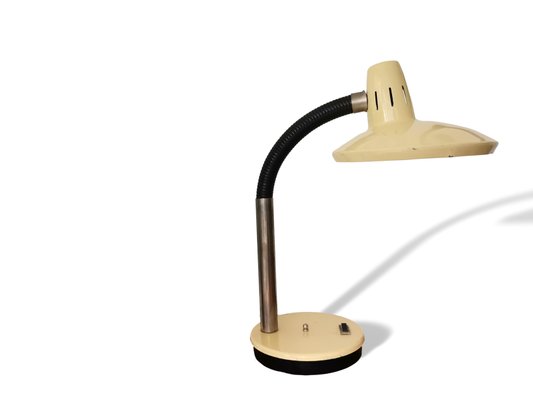 Mid-Century Modern Beige Metal Gooseneck Work Desk Table Lamp, 1960s-SCS-1137368