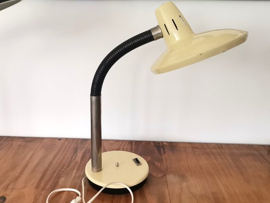 Mid-Century Modern Beige Metal Gooseneck Work Desk Table Lamp, 1960s-SCS-1137368