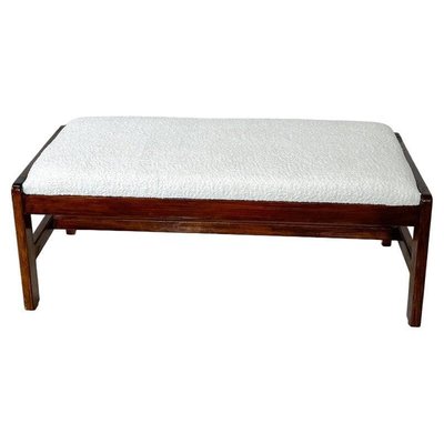 Mid-Century Modern Bench in Wood and White Boucle, Italy, 1960s-FGA-1750847