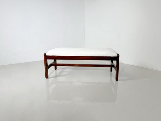 Mid-Century Modern Bench in Wood and White Boucle, Italy, 1960s-FGA-1750847