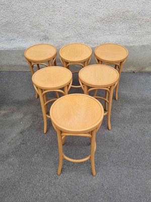 Mid-Century Modern Bentwood Bar Stools, Italy, 1980s, Set of 6-PUG-2016193