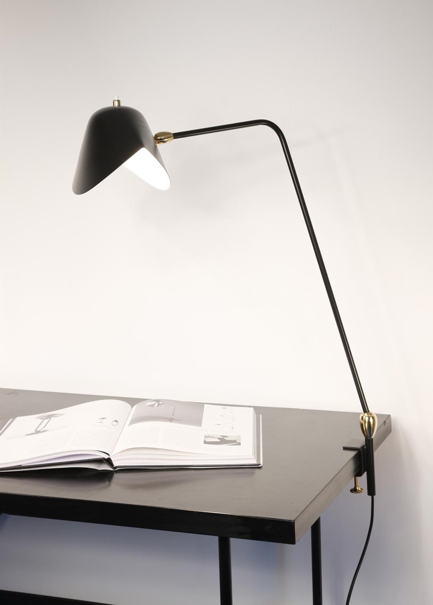 Mid-Century Modern Black Agrafée Table Lamp with Two Swivels by Serge Mouille