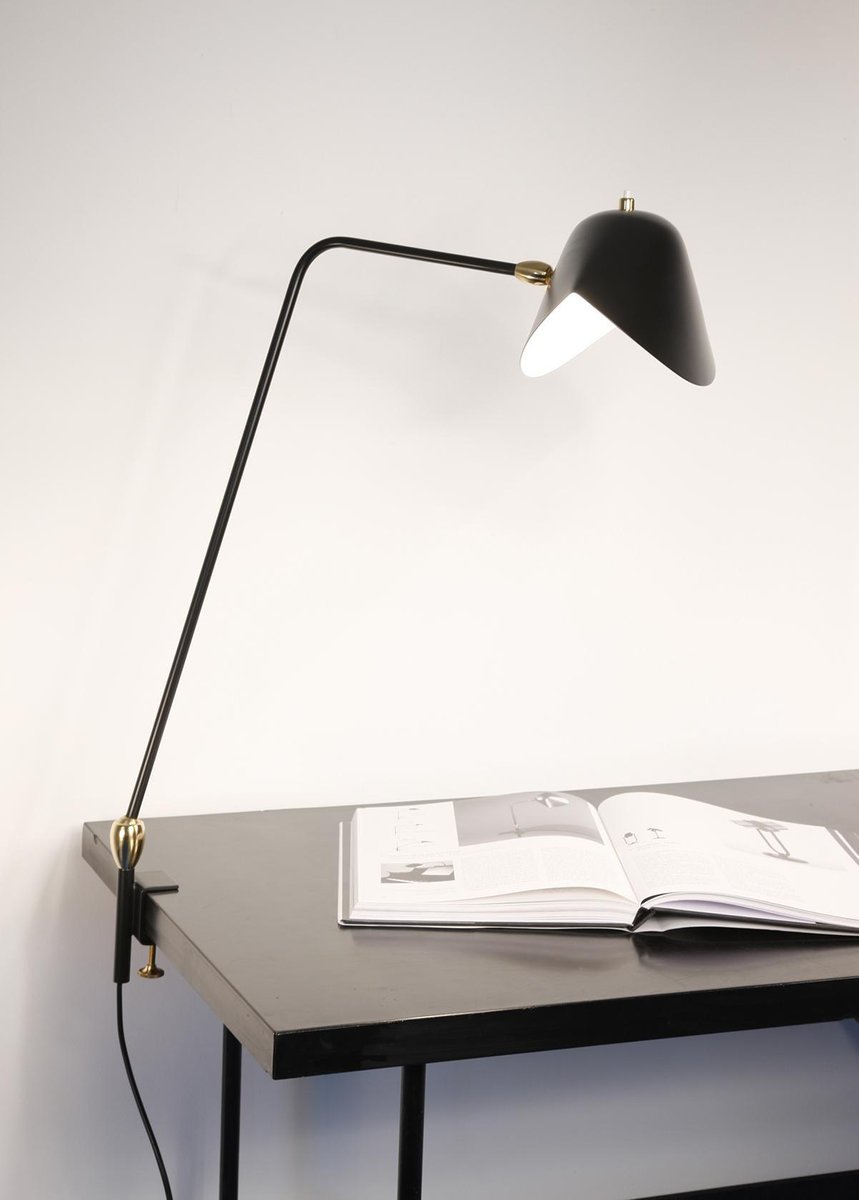 Mid-Century Modern Black Agrafée Table Lamp with Two Swivels by Serge Mouille