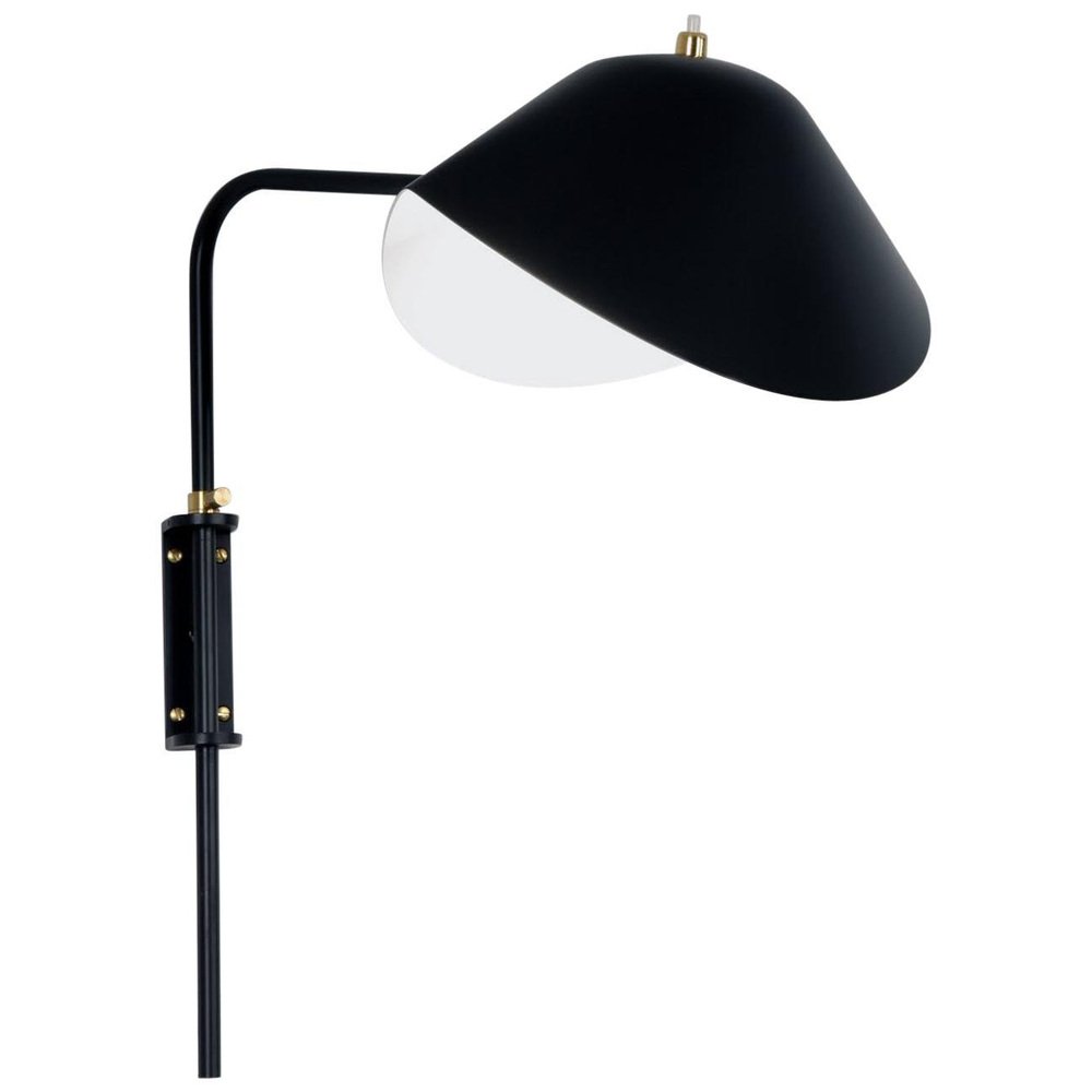 Mid-Century Modern Black Anthony Wall Lamp with White Fixing Bracket by Serge Mouille