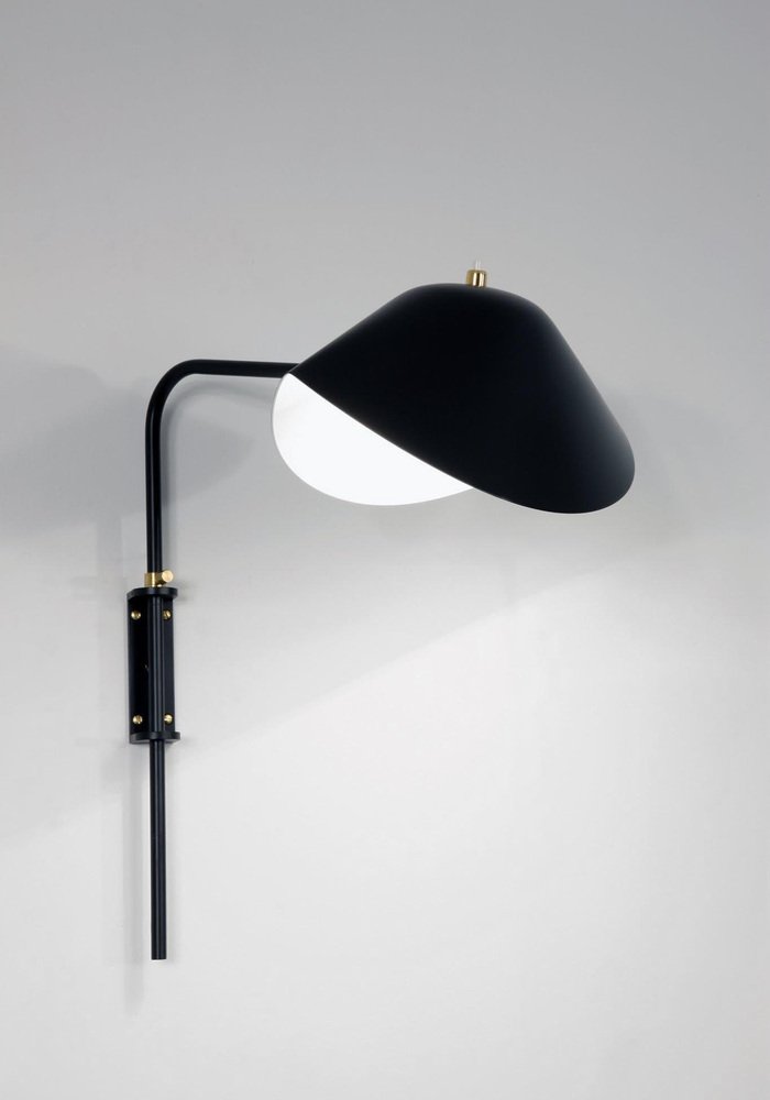 Mid-Century Modern Black Anthony Wall Lamp with White Fixing Bracket by Serge Mouille