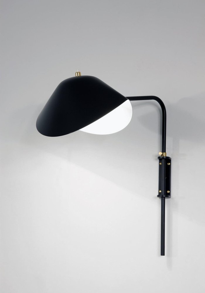 Mid-Century Modern Black Anthony Wall Lamp with White Fixing Bracket by Serge Mouille