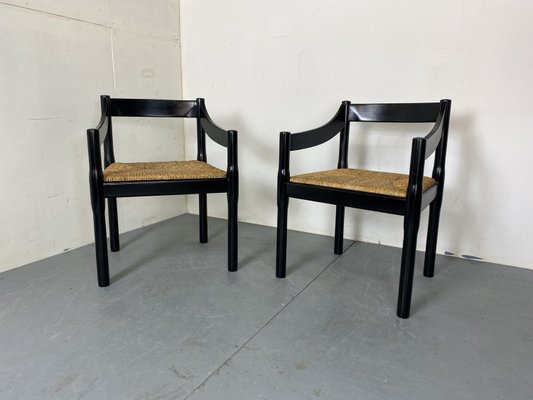 Mid-Century Modern Black Beech and Papercord Carimate Chairs by Vico Magistretti, 1960s, Set of 2-DE-2035983