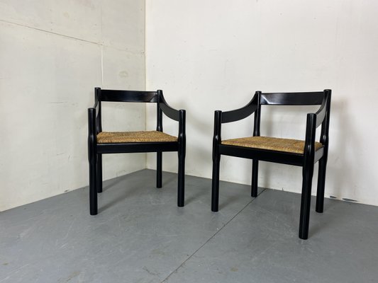 Mid-Century Modern Black Beech and Papercord Carimate Chairs by Vico Magistretti, 1960s, Set of 2-DE-2035983