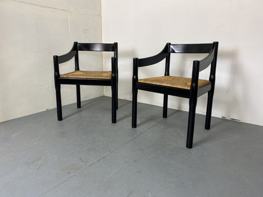 Mid-Century Modern Black Beech and Papercord Carimate Chairs by Vico Magistretti, 1960s, Set of 2-DE-2035983