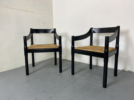 Mid-Century Modern Black Beech and Papercord Carimate Chairs by Vico Magistretti, 1960s, Set of 2-DE-2035983