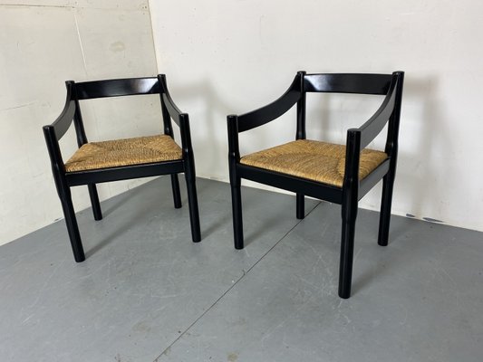 Mid-Century Modern Black Beech and Papercord Carimate Chairs by Vico Magistretti, 1960s, Set of 2-DE-2035983