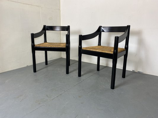 Mid-Century Modern Black Beech and Papercord Carimate Chairs by Vico Magistretti, 1960s, Set of 2-DE-2035983