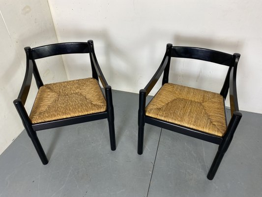 Mid-Century Modern Black Beech and Papercord Carimate Chairs by Vico Magistretti, 1960s, Set of 2-DE-2035983