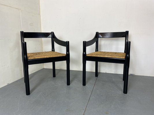 Mid-Century Modern Black Beech and Papercord Carimate Chairs by Vico Magistretti, 1960s, Set of 2-DE-2035983