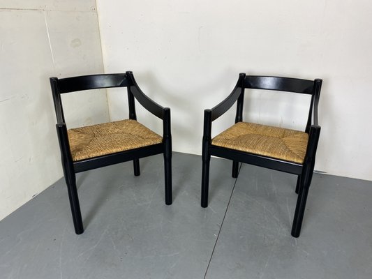 Mid-Century Modern Black Beech and Papercord Carimate Chairs by Vico Magistretti, 1960s, Set of 2-DE-2035983