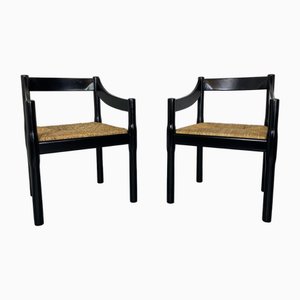 Mid-Century Modern Black Beech and Papercord Carimate Chairs by Vico Magistretti, 1960s, Set of 2-DE-2035983