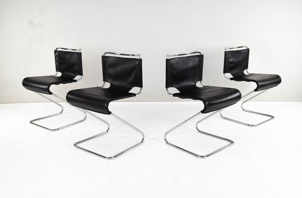 Mid-Century Modern Black Biscia Chairs attributed to Pascal Mourgue for Steiner, France, 1970s, Set of 4-IJF-1843752