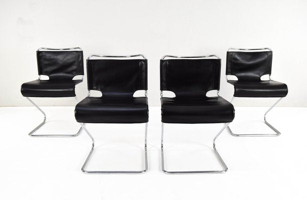 Mid-Century Modern Black Biscia Chairs attributed to Pascal Mourgue for Steiner, France, 1970s, Set of 4-IJF-1843752