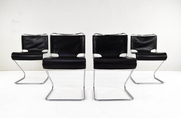 Mid-Century Modern Black Biscia Chairs attributed to Pascal Mourgue for Steiner, France, 1970s, Set of 4-IJF-1843752