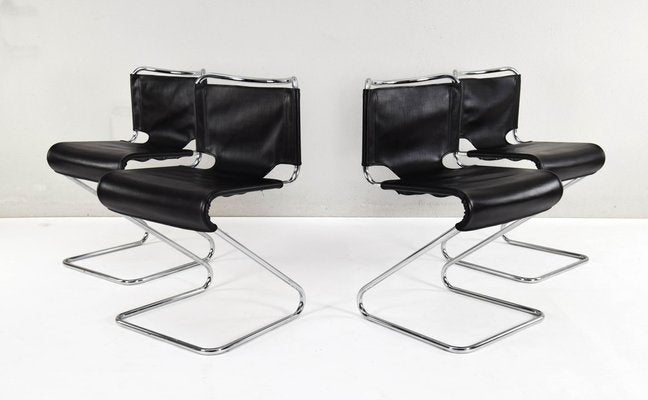 Mid-Century Modern Black Biscia Chairs attributed to Pascal Mourgue for Steiner, France, 1970s, Set of 4-IJF-1843752