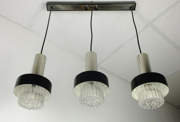 Mid-Century Modern Black Bubble Glass Chrome Metal Pendant Lamp, 1960s-FH-1225756