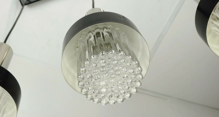 Mid-Century Modern Black Bubble Glass Chrome Metal Pendant Lamp, 1960s-FH-1225756