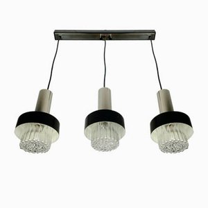 Mid-Century Modern Black Bubble Glass Chrome Metal Pendant Lamp, 1960s-FH-1225756