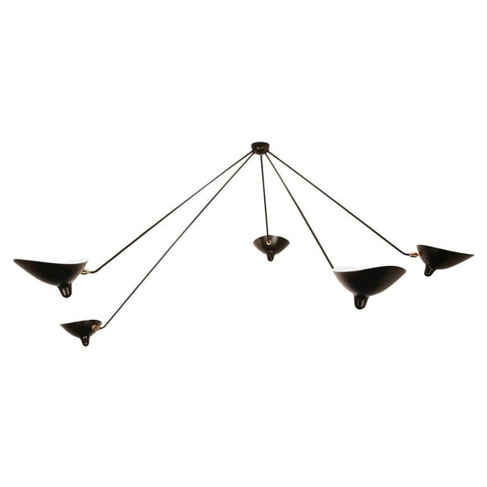 Mid-Century Modern Black Five Fixed Arms Spider Ceiling Lamp from Serge Mouille