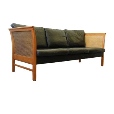 Mid-Century Modern Black Leather Model Embassador Sofas in Rattan & Cherry by Okamura & Maquardsen for Skipper, Denmark, 1960s, Set of 2-TCS-1785824