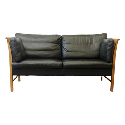 Mid-Century Modern Black Leather Model Embassador Sofas in Rattan & Cherry by Okamura & Maquardsen for Skipper, Denmark, 1960s, Set of 2-TCS-1785824