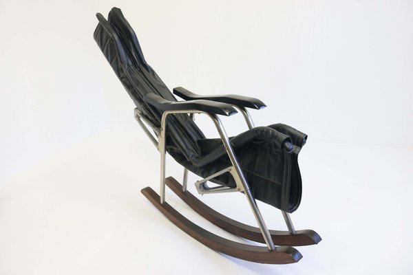 Mid-Century Modern Black Leather Rocking Chair by Takeshi Nii, 1960s-WIP-2041096