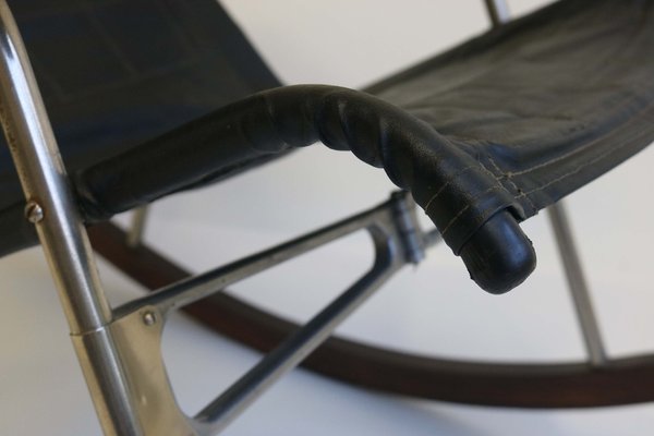 Mid-Century Modern Black Leather Rocking Chair by Takeshi Nii, 1960s-WIP-2041096