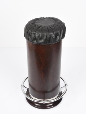 Mid-Century Modern Black Leather, Wood & Chromed Metal Bar Stool, 1930s-JDR-1125400