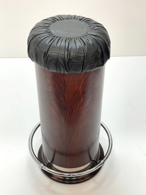 Mid-Century Modern Black Leather, Wood & Chromed Metal Bar Stool, 1930s-JDR-1125400