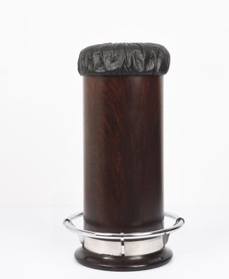 Mid-Century Modern Black Leather, Wood & Chromed Metal Bar Stool, 1930s-JDR-1125400