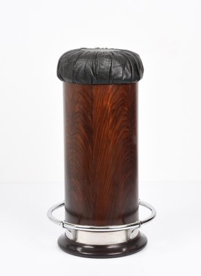 Mid-Century Modern Black Leather, Wood & Chromed Metal Bar Stool, 1930s-JDR-1125400