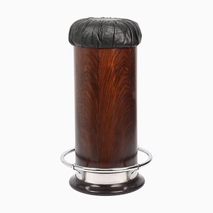 Mid-Century Modern Black Leather, Wood & Chromed Metal Bar Stool, 1930s-JDR-1125400