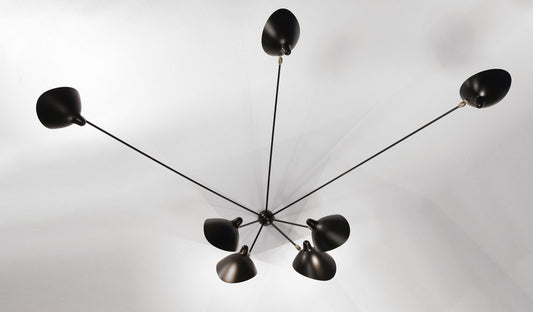 Mid-Century Modern Black Seven Fixed Arms Spider Wall Ceiling Lamp from Serge Mouille