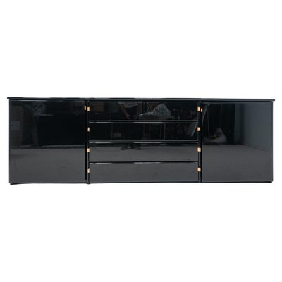 Mid-Century Modern Black Sideboard with Leather Handles, Italy, 1960s-FGA-1392864