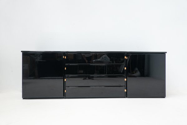 Mid-Century Modern Black Sideboard with Leather Handles, Italy, 1960s-FGA-1392864