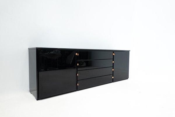 Mid-Century Modern Black Sideboard with Leather Handles, Italy, 1960s-FGA-1392864