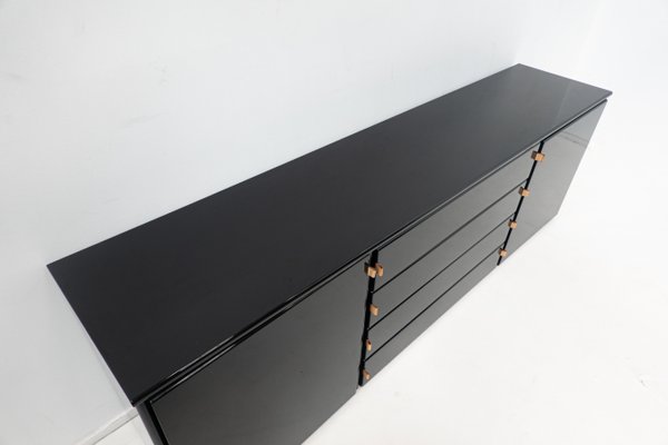 Mid-Century Modern Black Sideboard with Leather Handles, Italy, 1960s-FGA-1392864