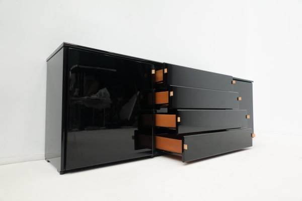 Mid-Century Modern Black Sideboard with Leather Handles, Italy, 1960s-FGA-1392864