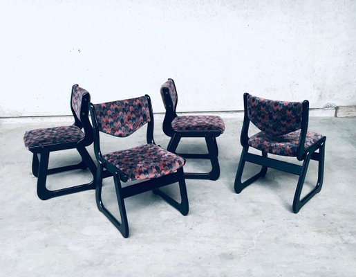 Mid-Century Modern Black Stained Wood Dining Chairs, 1970s, Set of 4-RQV-897122